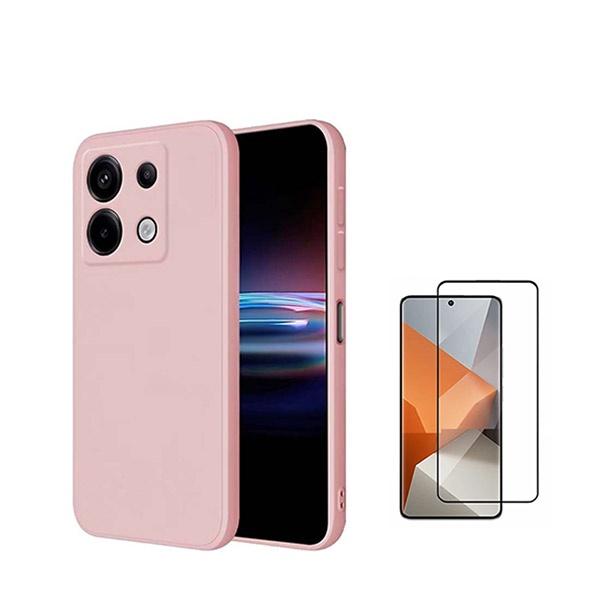 Kit Vidro Premium Full Cover + Capa Silicone Líquido para Xiaomi Poco X6 5G - Rosa