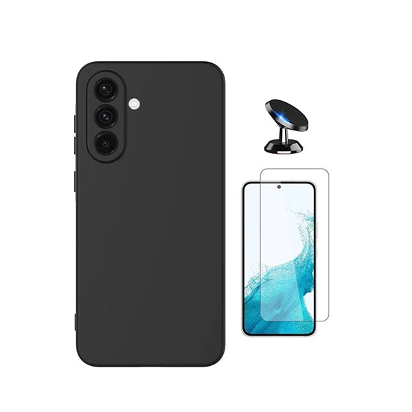 Kit Vidro Clearglass + Capa Silicone Líquido + Suporte Magnético PHONECARE Para Samsung Galaxy A57 5G - Preto