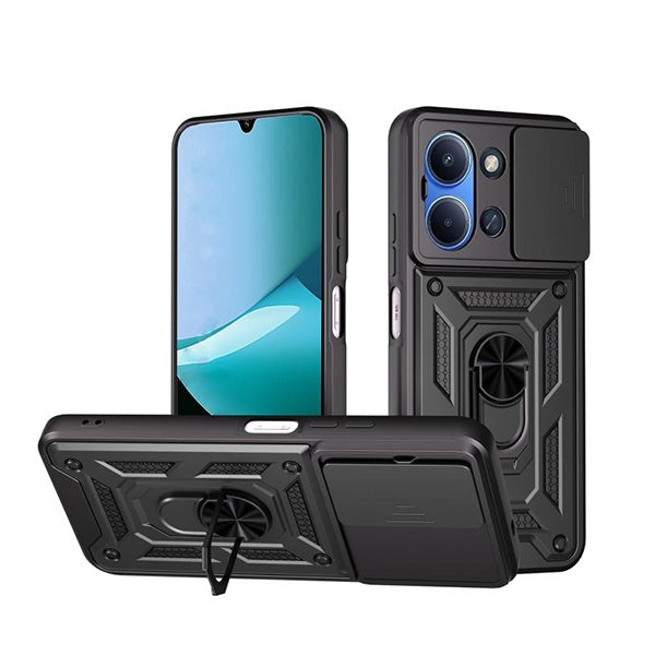 Kit Suporte Reforçado + Capa Magnetic Slide Window PHONECARE Para Xiaomi Redmi 15C - Preto