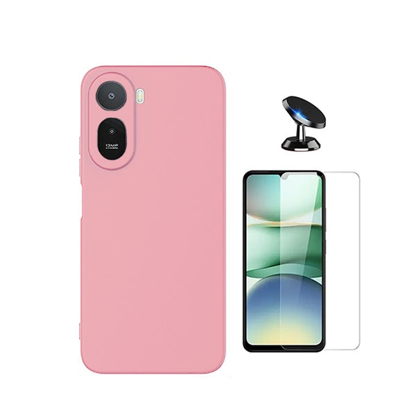 Kit Vidro Clearglass + Capa Silicone Líquido + Suporte Magnético PHONECARE Para Xiaomi Redmi A7 Pro - Rosa