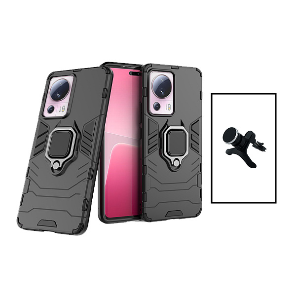 Kit Suporte Magnético de Carro Reforçado + Capa 3X1 Military Defender para Xiaomi 13 Lite - Preto