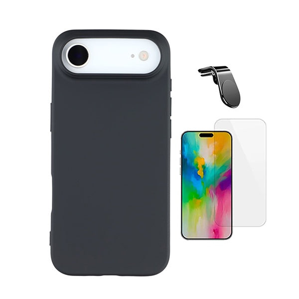 Kit Vidro Clearglass + Capa Silicone Líquido + Suporte L PHONECARE Para Apple iPhone 17 Air - Preto