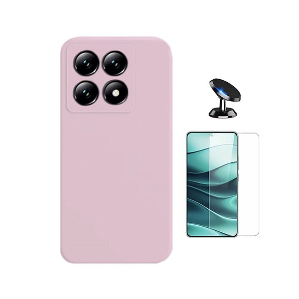 Kit Vidro Clearglass + Capa Silicone Líquido + Suporte Magnético PHONECARE Para Xiaomi 15T 5G - Rosa