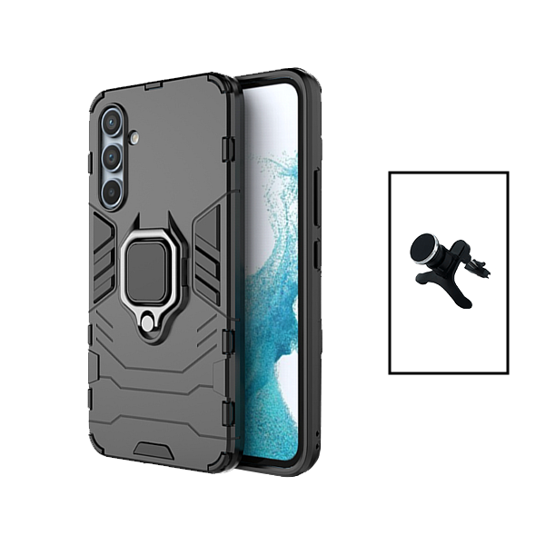 Kit Suporte Magnético de Carro Reforçado + Capa 3X1 Military Defender para Samsung Galaxy A35 5G - Preto