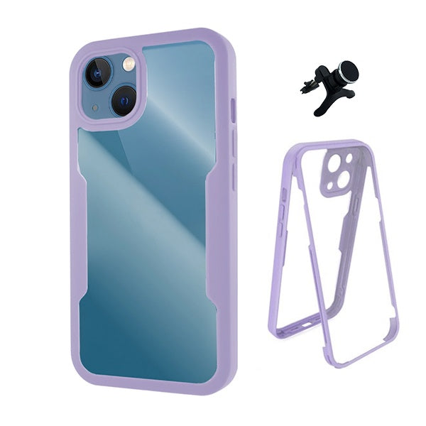 Kit Capa Anti-Crash 360 Protection + Suporte Magnético Reforçado Phonecare Para Apple iPhone 13 Mini - Roxo