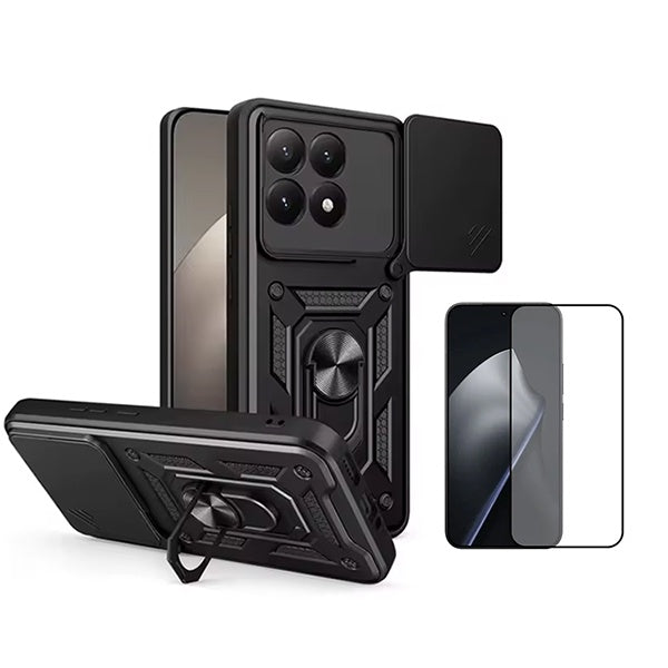 Kit Vidro + Capa Magnetic Slide Window PHONECARE Para Xiaomi 15T 5G - Preto