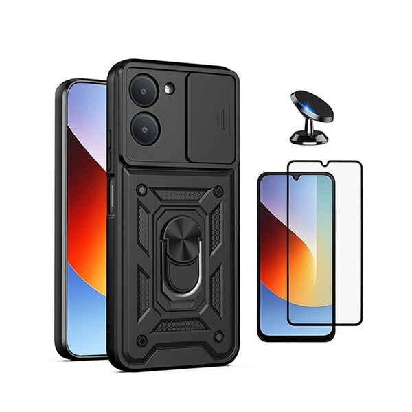 Kit Vidro + Capa Magnetic Slide Window + Suporte Magnético PHONECARE Para Xiaomi Redmi A7 - Preto