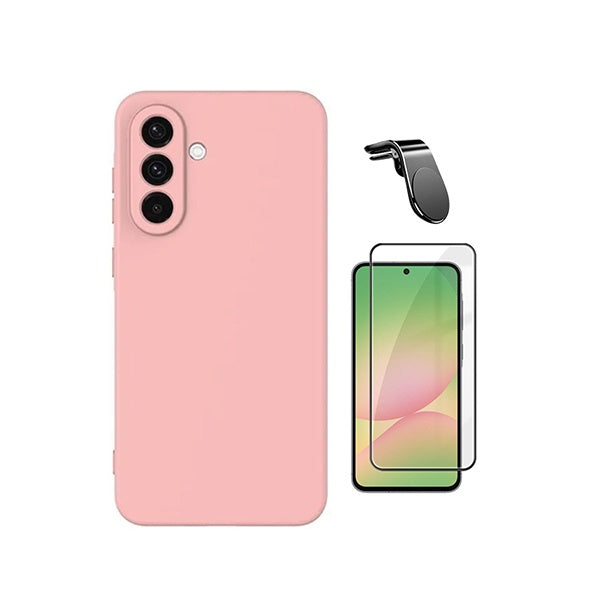 Kit Vidro Temperado + Capa Silicone Líquido + Suporte L PHONECARE Para Samsung Galaxy A57 5G - Rosa
