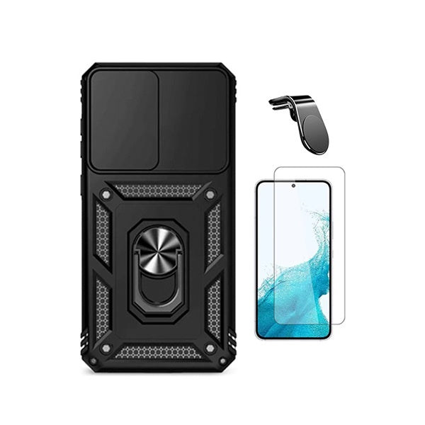 Kit Vidro Clearglass + Capa Magnetic Slide Window + Suporte L PHONECARE Para Samsung Galaxy A37 5G - Preto