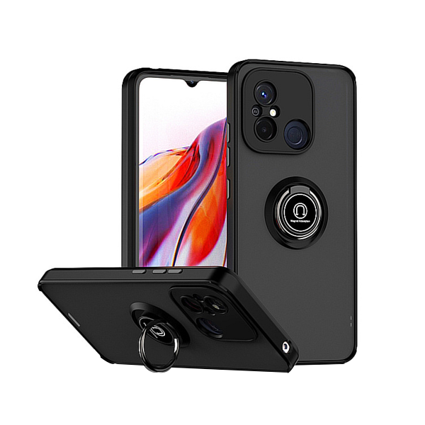 Capa Anti-Impact Clear Armor Ring para Xiaomi Redmi 12C - Transparente/Preto