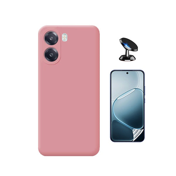 Kit Película Hydrogel Frente + Capa Silicone Líquido + Suporte Magnético PHONECARE Para Oppo A6x - Rosa