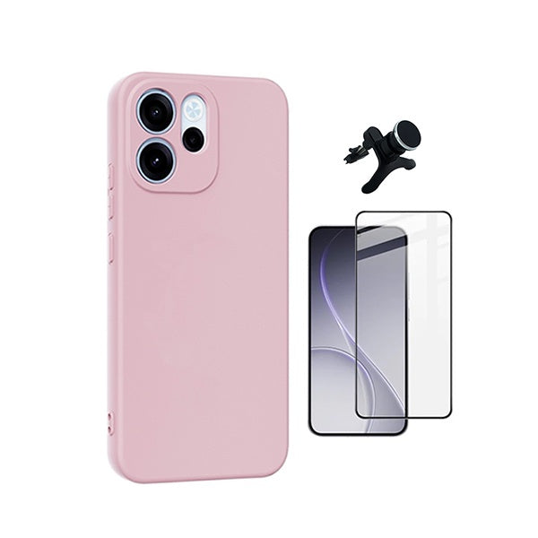 Kit Vidro Temperado + Capa Silicone Líquido + Suporte Magnético Reforçado PHONECARE Para Oppo Reno15 F - Rosa