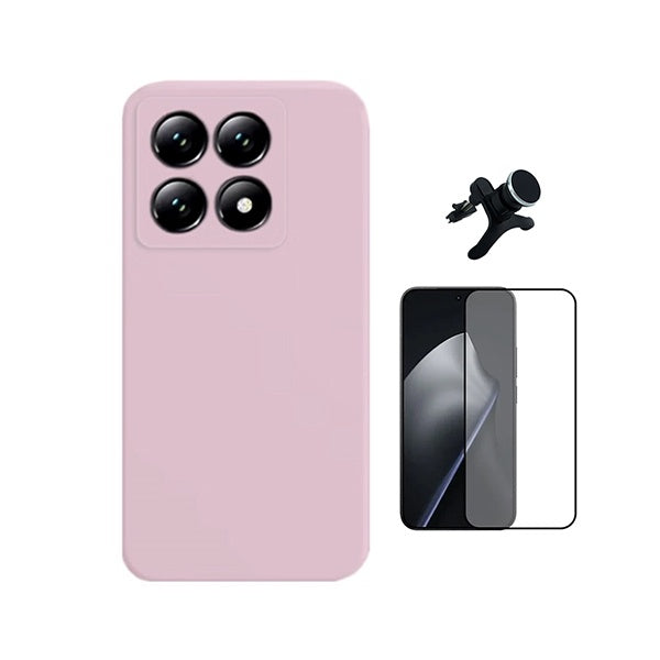 Kit Vidro Temperado + Capa Silicone Líquido + Suporte Magnético Reforçado PHONECARE Para Xiaomi 15T 5G - Rosa