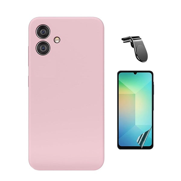 Kit Película Hydrogel Frente + Capa Silicone Líquido + Suporte L Para Samsung Galaxy A06 - Rosa
