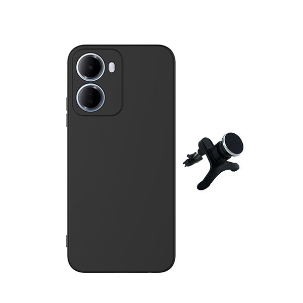 Kit Suporte Magnético Reforçado + Capa Silicone Líquido PHONECARE Para Xiaomi Redmi 15a - Preto