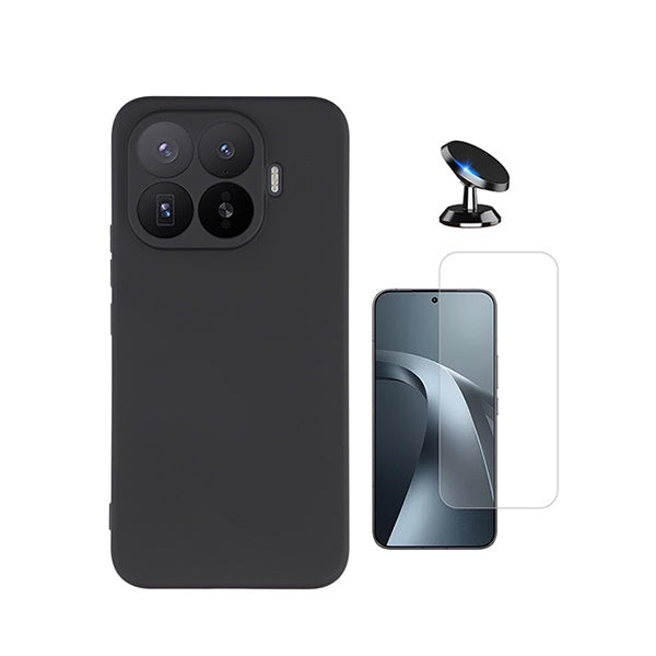 Kit Vidro Clearglass + Capa Silicone Líquido + Suporte Magnético PHONECARE Para Xiaomi 17T 5G - Preto