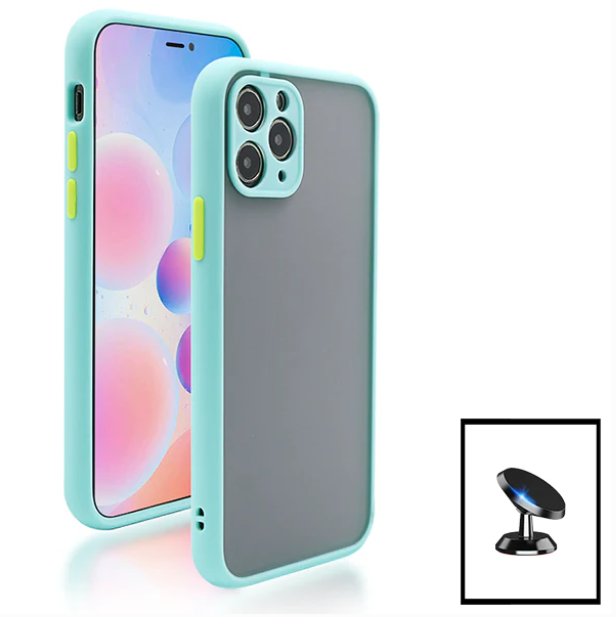 Kit Capa Anti Choque Camera Protection + Suporte Magnético de Carro para Apple iPhone XR - Azul Claro