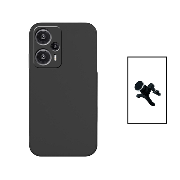 Kit Suporte Magnético Reforçado de Carro + Capa Silicone Líquido para Xiaomi Poco F5 - Preto