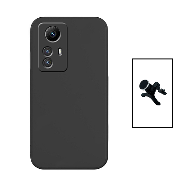 Kit Suporte Magnético Reforçado de Carro + Capa Silicone Líquido para Xiaomi Redmi Note 12S - Preto