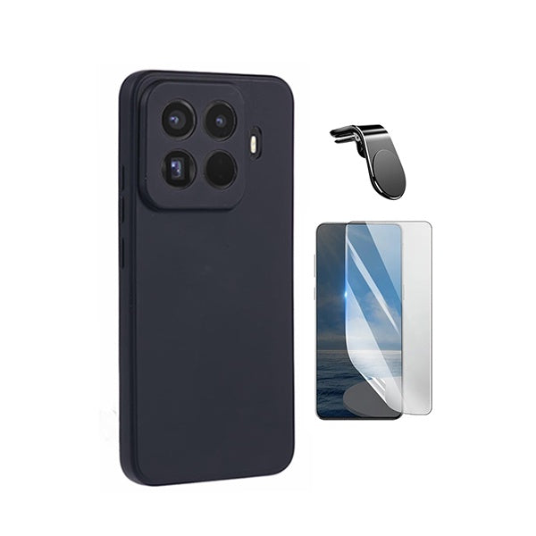 Kit Película Hydrogel Frente + Capa Silicone Líquido + Suporte L PHONECARE Para Xiaomi 15T Pro 5G - Preto