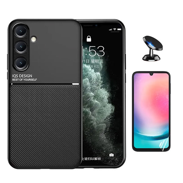 Kit Capa Magnetic Lux + Película Hydrogel Frente + Suporte Magnético PHONECARE Para Samsung Galaxy A24 4G - Preto