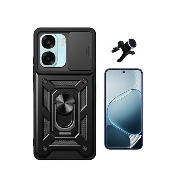 Kit Película Hydrogel Frente + Capa Magnetic Slide Window + Suporte Magnético Reforçado  PHONECARE Para Oppo A6 5G - Preto