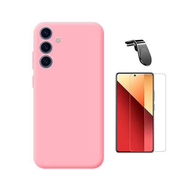 Kit Vidro Clearglass + Capa Silicone Líquido + Suporte L PHONECARE Para Samsung Galaxy S25 FE - Rosa
