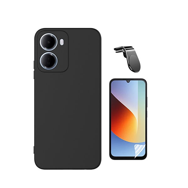 Kit Película Hydrogel Frente + Capa Silicone Líquido + Suporte L PHONECARE Para Xiaomi Redmi 15a - Preto