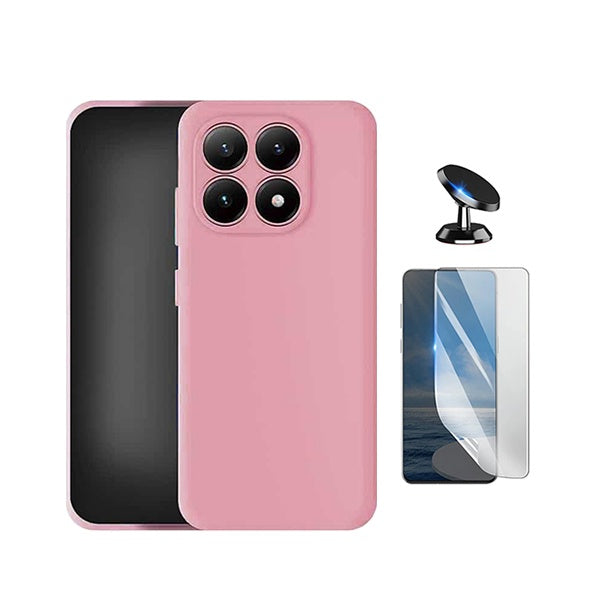 Kit Película Hydrogel Frente + Capa Silicone Líquido + Suporte Magnético PHONECARE Para Xiaomi 17 5G - Rosa