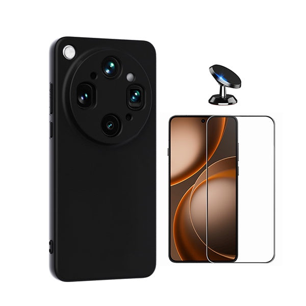 Kit Vidro Temperado + Capa Silicone Líquido + Suporte Magnético PHONECARE Para Oppo Find X9 Ultra - Preto