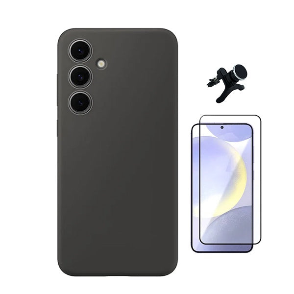 Kit Vidro Temperado + Capa Silicone Líquido + Suporte Magnético Reforçado Phonecare Para Samsung Galaxy S25 + Plus - Preto