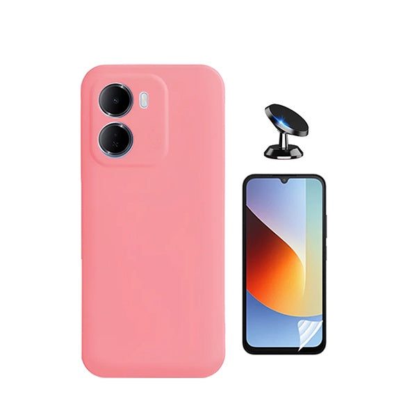 Kit Película Hydrogel Frente + Capa Silicone Líquido + Suporte Magnético PHONECARE Para Xiaomi Redmi 15a 5G - Rosa