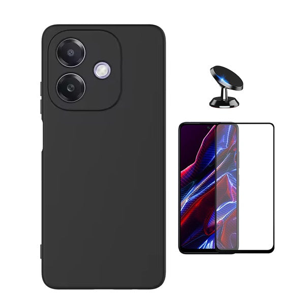 Kit Vidro Temperado + Capa Silicone Líquido + Suporte Magnético Para Oppo A40 - Preto