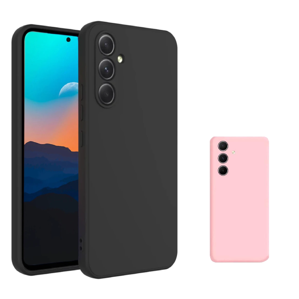Kit 2x Capa Silicone Líquido Para Samsung Galaxy A55 5G - Preto / Rosa