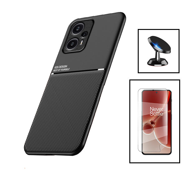 Kit Capa Magnetic Lux + Película Hydrogel Full Cover Frente + Suporte Magnético de Carro para Xiaomi Poco F5 - Preto