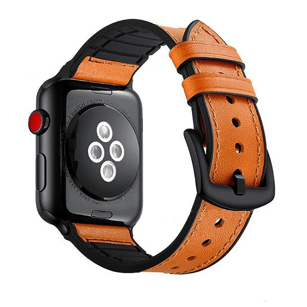 Bracelete Premium Siliconleather PHONECARE Para Apple Watch Series 12 - 42mm - Castanho / Preto