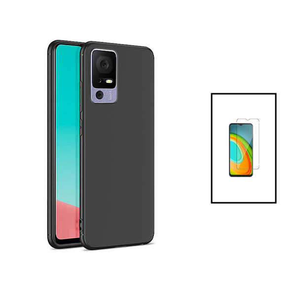 Kit Vidro Clearglass + Capa Silicone Líquido para TCL 40 SE - Preto