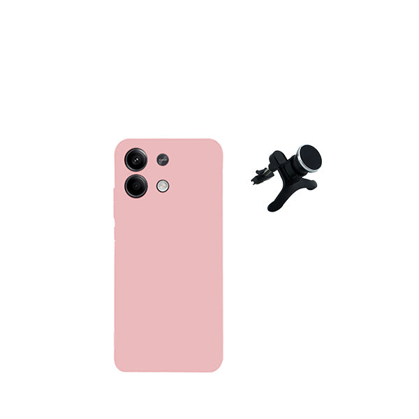 Kit Suporte Magnético Reforçado de Carro + Capa Silicone Líquido para Xiaomi Redmi Note 13 Pro - Rosa