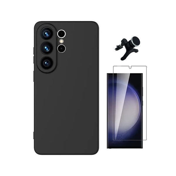 Kit Vidro Clearglass + Capa Silicone Líquido + Suporte Reforçado PHONECARE Para Samsung Galaxy S26 Ultra - Preto