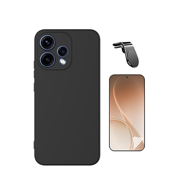 Kit Película Hydrogel Frente + Capa Silicone Líquido + Suporte L PHONECARE Para Oppo Reno15 - Preto