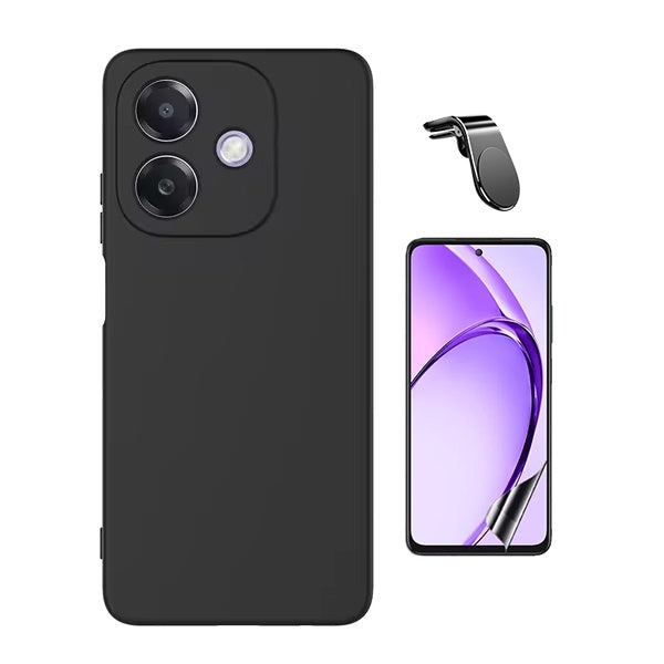 Kit Película Hydrogel Frente + Capa Silicone Líquido + Suporte L Para Oppo A3x 4G - Preto