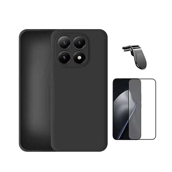 Kit Vidro Temperado + Capa Silicone Líquido + Suporte L PHONECARE Para Xiaomi 17 5G - Preto