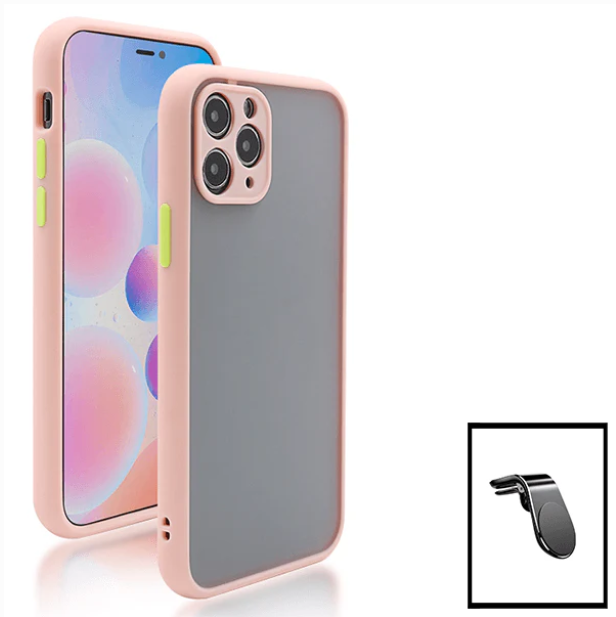 Kit Capa Anti Choque Camera Protection + Suporte Magnético L Safe Driving Carro para Apple iPhone 13 - Rosa