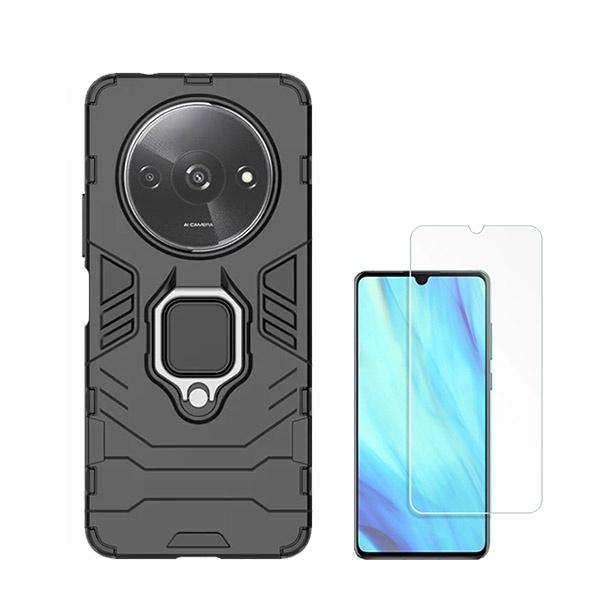 Kit Vidro Clearglass + Capa 3X1 Military Defender para Xiaomi Redmi A3 - Preto