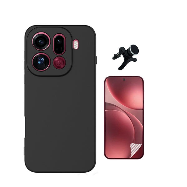 Kit Película Hydrogel Frente + Capa Silicone Líquido +  Suporte Reforçado PHONECARE Para Oppo Find X9 Pro - Preto
