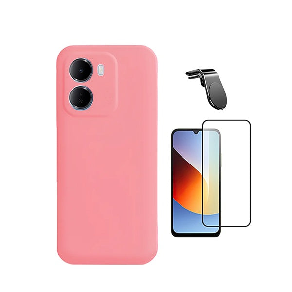 Kit Vidro Temperado + Capa Silicone Líquido + Suporte L PHONECARE Para Xiaomi Redmi 15a 5G - Rosa