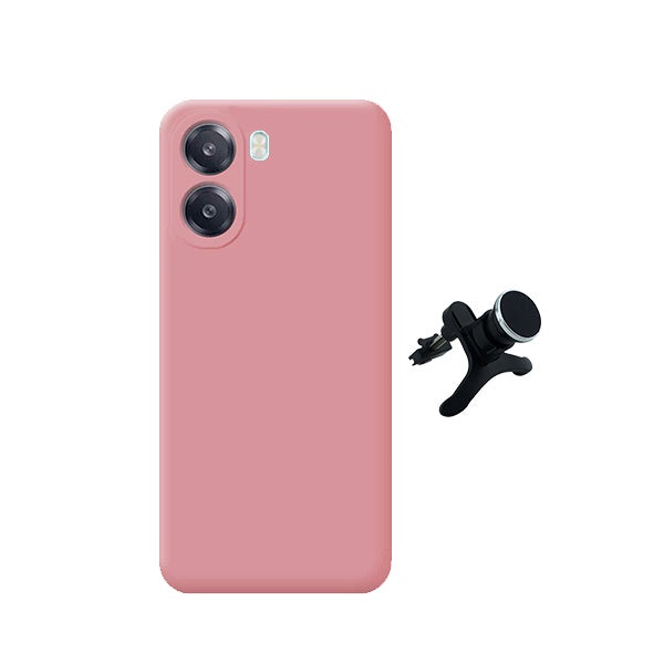 Kit Suporte Magnético Reforçado + Capa Silicone Líquido PHONECARE Para Oppo A6x - Rosa