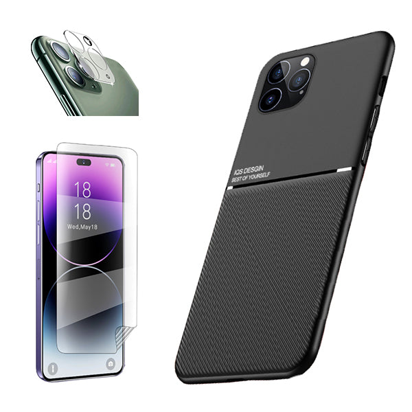 Kit Capa Magnetic Lux + Película Hydrogel Full Cover Frente + Película de Câmara Traseira para Apple iPhone 15 Pro Max - Preto
