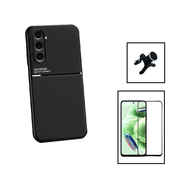 Kit Capa Magnetic Lux + 5D Full Cover + Suporte Magnético de Carro Reforçado para Samsung Galaxy F34 5G - Preto