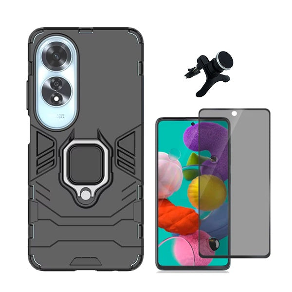 Kit Película 5d Anti-Spy + Capa 3x1 Military Defender + Suporte Magnético Reforçado para Oppo A60 - Preto